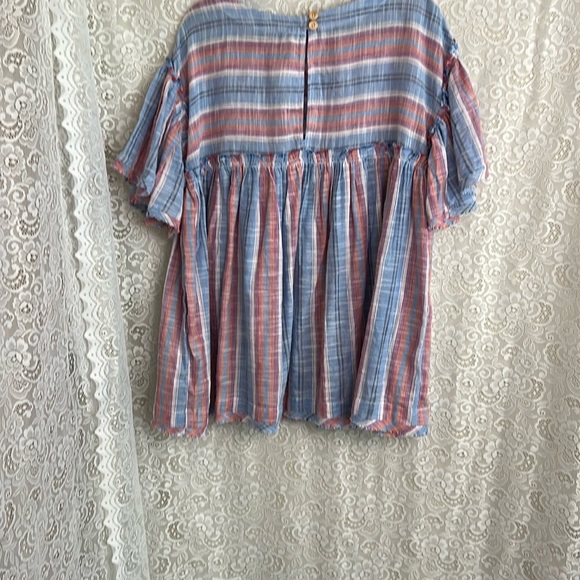 Free People Blue and Pink Ruffled Blouse - Picture 2 of 5